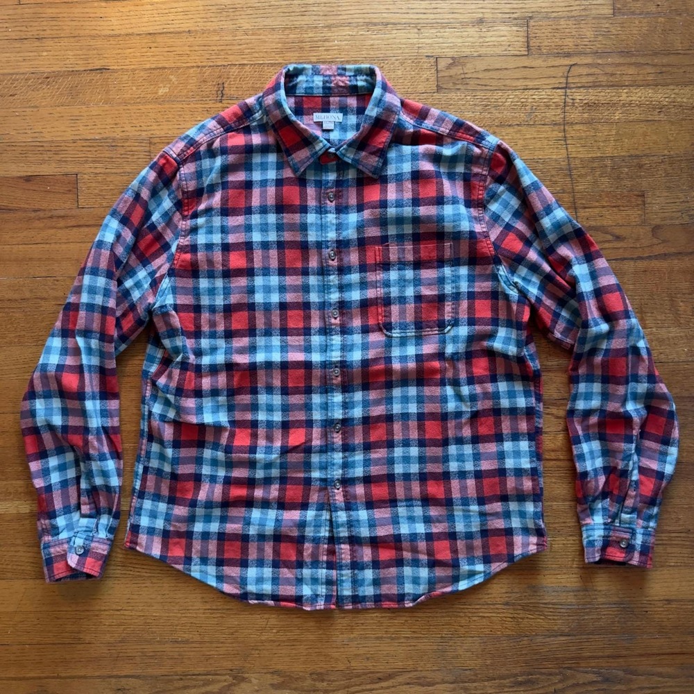 Merona Mens XL Flannel Shirt Long Sleeve Button Up‎ Plaid Blue Red